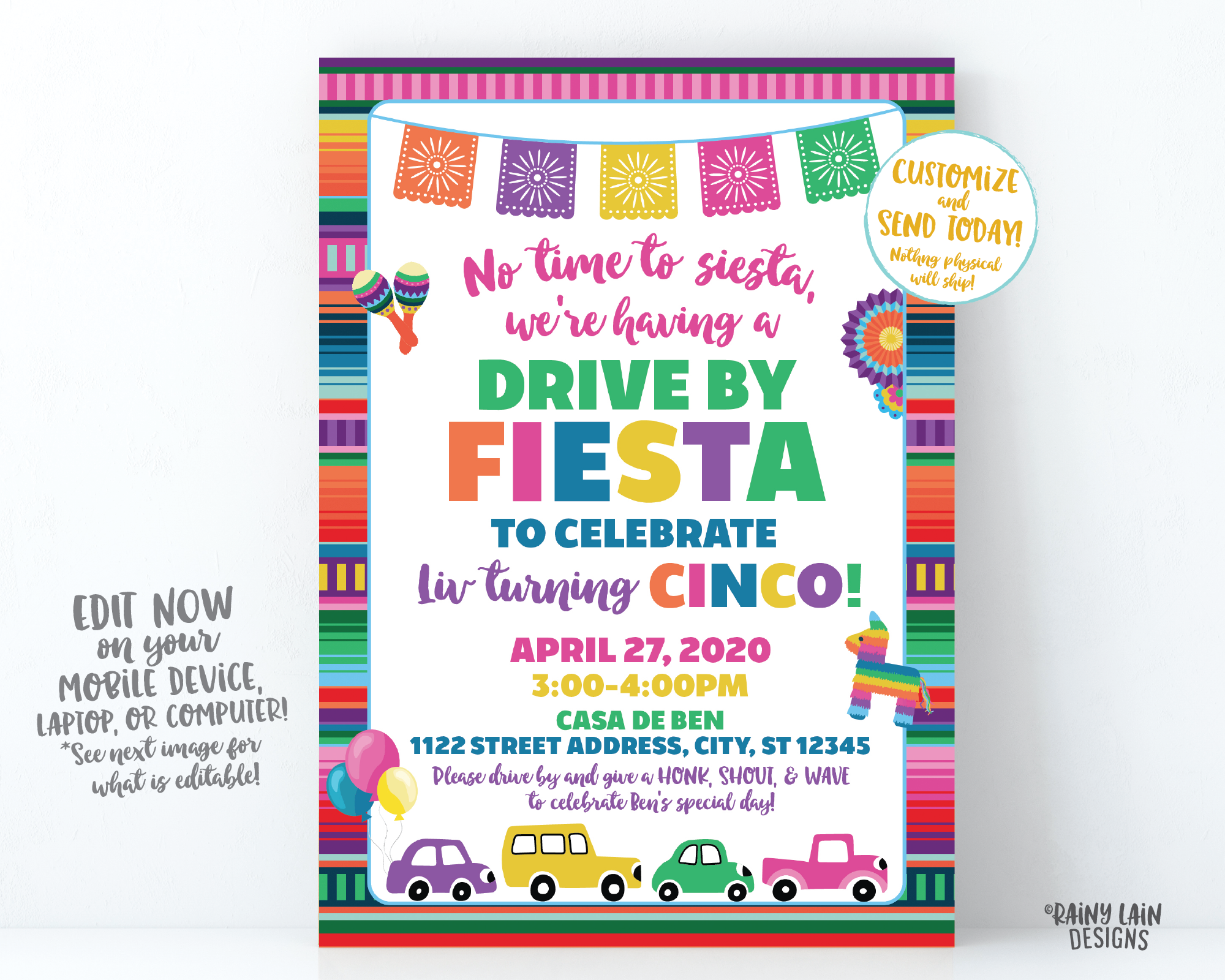 Drive By Fiesta Invitation, Drive By Party, Fiesta Drive By Invite, Social Distancing, Drive By Birthday Invitation, Stay at Home Party