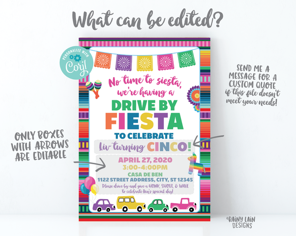 Drive By Fiesta Invitation, Drive By Party, Fiesta Drive By Invite, Social Distancing, Drive By Birthday Invitation, Stay at Home Party