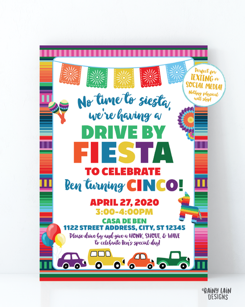 Drive By Fiesta Invitation, Fiesta Drive By Invite, Drive By Party, Social Distancing, Drive By Birthday Invitation, Stay at Home Party