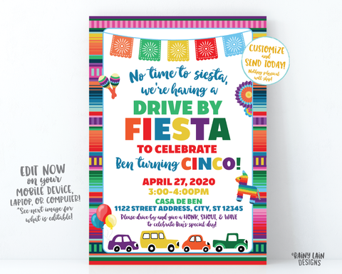Drive By Fiesta Invitation, Fiesta Drive By Invite, Drive By Party, Social Distancing, Drive By Birthday Invitation, Stay at Home Party