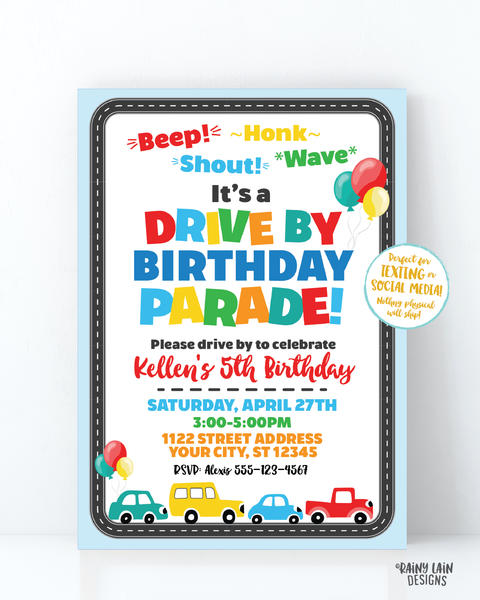Drive By Birthday Parade Invitation, Drive By Party Invite, Social Distancing Party, Drive By Parade Boy Drive By Party Stay at Home Party