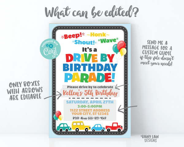 Drive By Birthday Parade Invitation, Drive By Party Invite, Social Distancing Party, Drive By Parade Boy Drive By Party Stay at Home Party