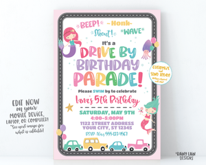 Mermaid Drive By Birthday Invitation Drive By Mermaid Birthday Invite, Drive By Parade Invite, Under the Sea, Social Distancing Stay at Home Party