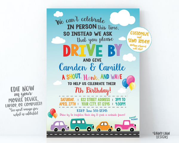 Drive By Party Invitation, Sibling Drive By Party Joint Drive By Party, Social Distancing, Drive By Birthday Invitation, Stay at Home Party