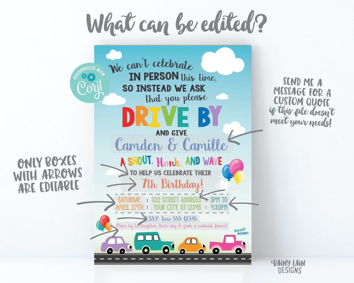Drive By Party Invitation, Sibling Drive By Party Joint Drive By Party ...