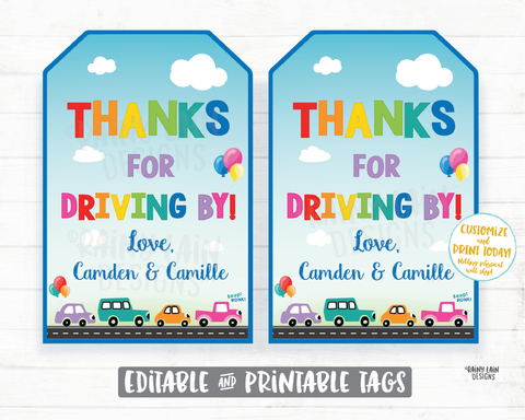 Thanks for Driving By Tags, Drive By Party Favor Tags, Sibling Drive By Party Joint Drive By Tag Social Distancing Stay at Home Party Tags