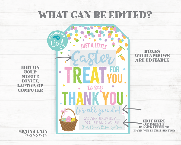 Easter Treat for you to say Thank you for all you do Tag Spring Break Gift Tags Appreciation Favor Tag Teacher Staff Employee School PTA
