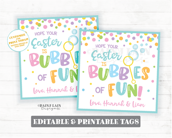 Easter is Bubbles of Fun Tags School Gift Tags Spring Break Preschool Classroom Printable Kids Teacher Bubbles Favor Tag Pastel