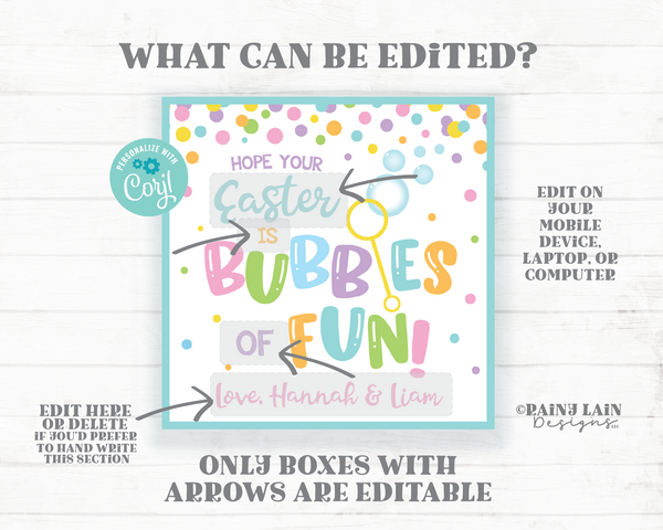 Easter is Bubbles of Fun Tags School Gift Tags Spring Break Preschool Classroom Printable Kids Teacher Bubbles Favor Tag Pastel