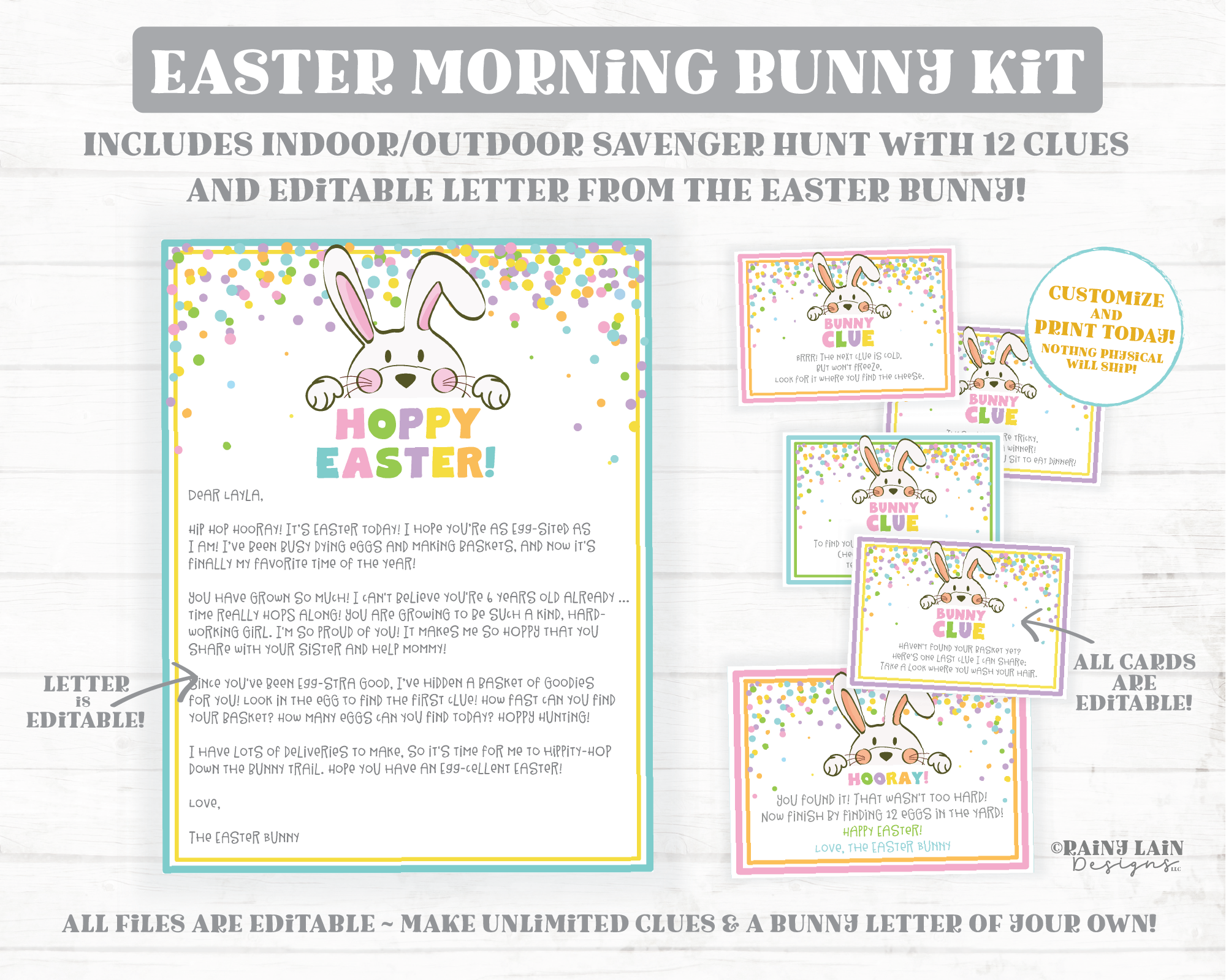 Easter Scavenger Hunt Easter Bunny Letter Easter Egg Hunt Bunny Clue Cards Letter from the Easter Bunny Kids Treasure Hunt Printable