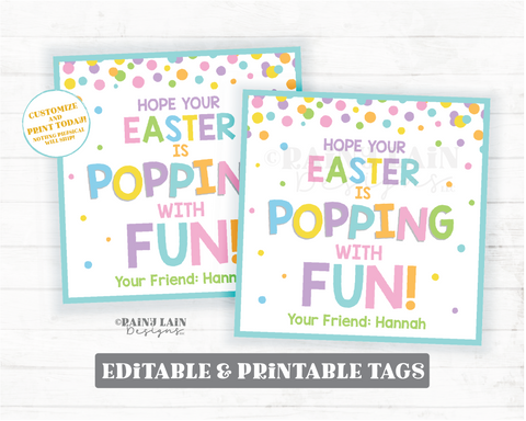 Easter Popping with Fun Tags Popcorn Easter Gift Spring Break Pop Fidget Toy Preschool Classroom Printable Kids From Teacher Favor Student