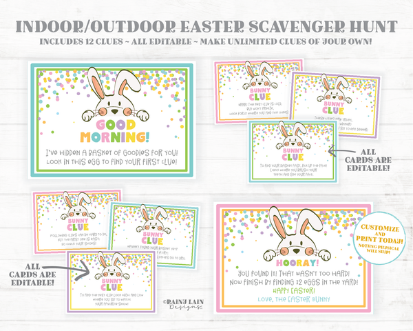 Easter Scavenger Hunt Easter Treasure Hunt Easter Egg Hunt Printables Bunny Clues Notes from the Easter Bunny Scavenger Hunt Printable