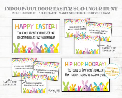 Easter Scavenger Hunt Bunny Clues Easter Egg Hunt Printables Easter Treasure Hunt Notes from the Easter Bunny Scavenger Hunt Printable