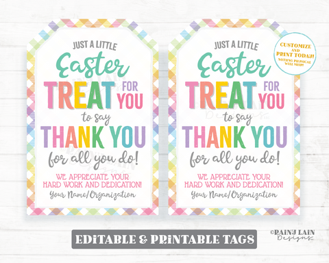 Easter Treat for you to say Thank you for all you do Tag Spring Plaid Gift Appreciation Favor Teacher Staff Employee School PTA Spring Break