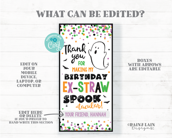 Thank you for making my Birthday Ex Straw Spooktacular Halloween Straw Tag Straw Party Favor  Silly Favor Crazy Trick or Spook-tacular