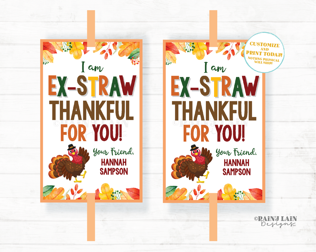 Straw Ex Ex-Straw Thankful For You Thanksgiving Straw Tag Straw Party Favor Sil ...