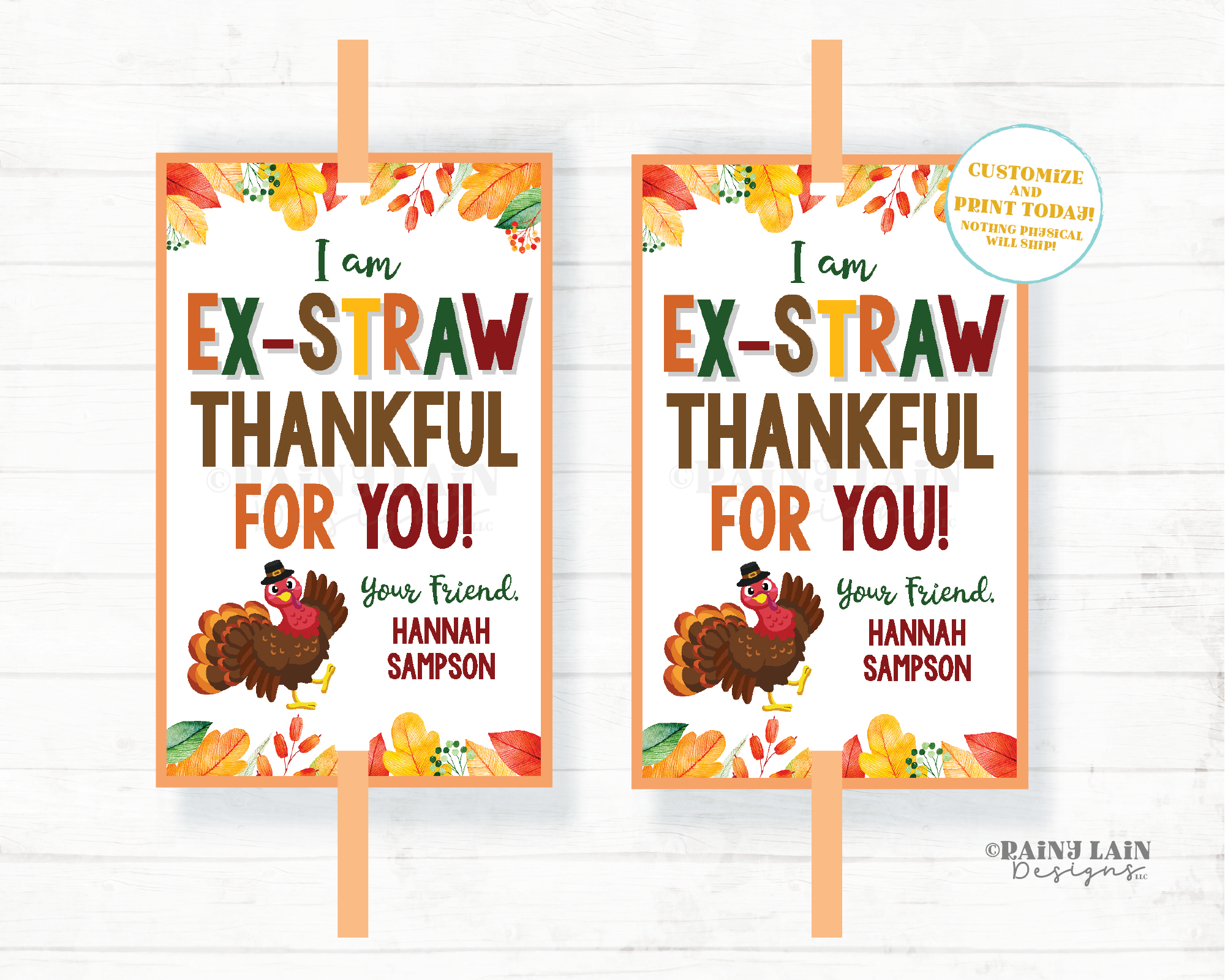 Ex-Straw Thankful For You Thanksgiving Straw Tag Straw Party Favor Silly Favor Tags Crazy Classroom Preschool Student Reusable Straw