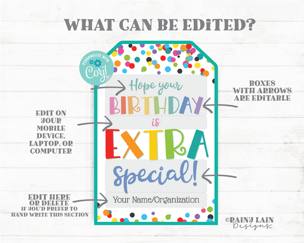 Hope Your Birthday is Extra Special Tag Birthday Gift Tag Gum Printable Kids Printable From Teacher Student Classroom Party Editable Tag