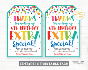 Thanks for Making My Birthday Extra Special Tag Birthday Party Favor Tag Gum Printable Kids Student Classroom Editable Tag