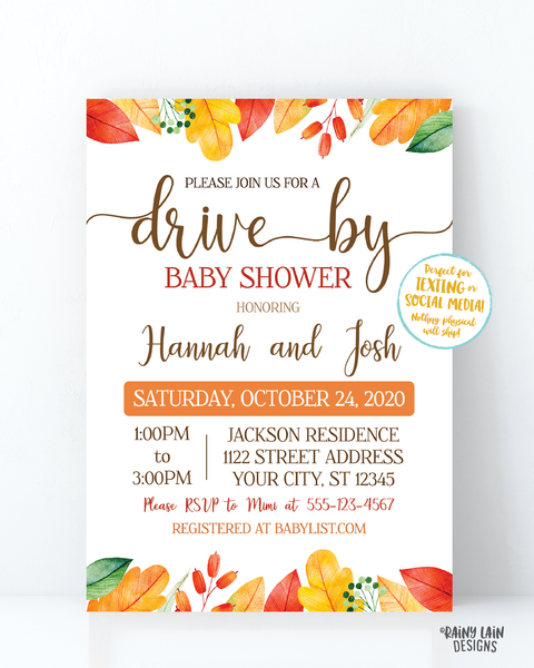 Fall Drive By Baby Shower Invitation, Autumn Baby Shower Drive Through Fall Leaves Autumn Leaves Drive Through Gender Neutral Shower Fall