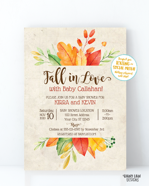 Fall In Love Baby Shower Invitation, Fall Baby Shower Invite, Fall Leaves Invitation, Fall In Love Invitation, Rustic Fall Invite Autumn