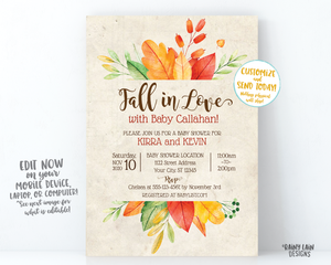 Fall In Love Baby Shower Invitation, Fall Baby Shower Invite, Fall Leaves Invitation, Fall In Love Invitation, Rustic Fall Invite Autumn