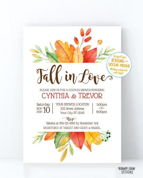 Fall In Love Couples Shower Invitation, Fall Couples Shower Invite, Fall Leaves Invitation, Fall In Love Invitation, Rustic Autumn Invite