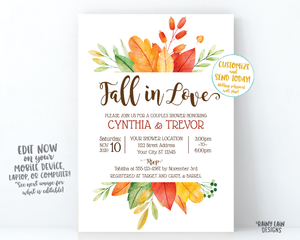 Fall In Love Couples Shower Invitation, Fall Couples Shower Invite, Fall Leaves Invitation, Fall In Love Invitation, Rustic Autumn Invite