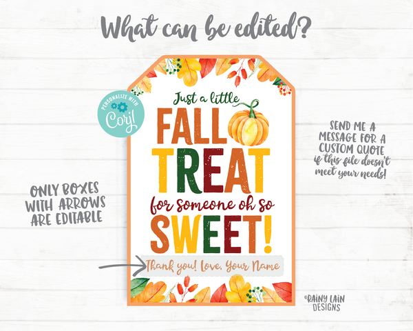 Fall Treat Tag Fall Thank you Tag Fall Appreciation Gift Tags Thanksgiving Favor Tags Employee Company Essential Staff Teacher Thank you Tag