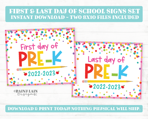 First and Last Day of Pre-K Sign Set 1st Day of Pre-Kindergarten Printable School Picture Board Back to School Chalkboard