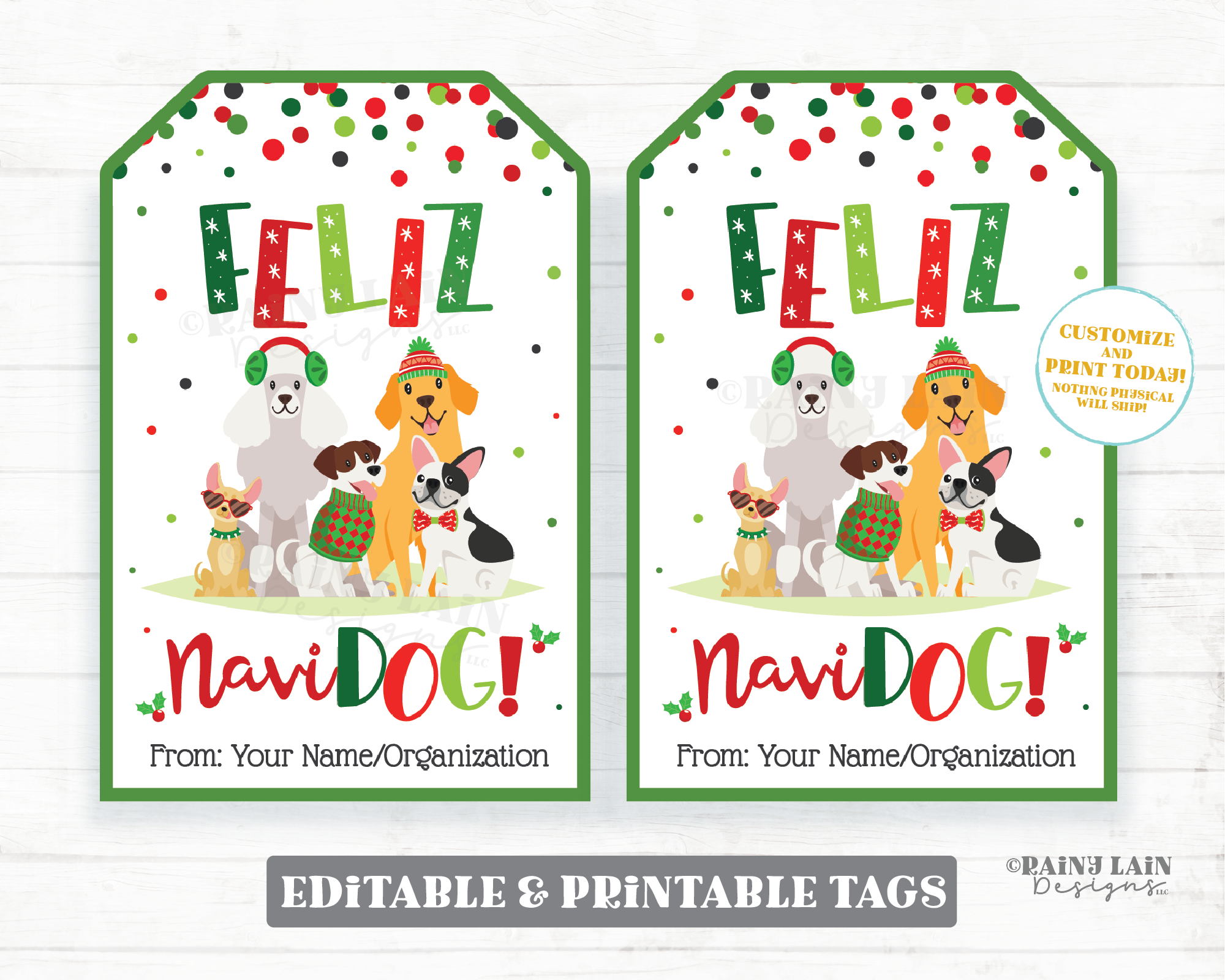 Feliz Navidog Tag Dog Christmas Gift Tag Holiday Puppy Gift Tag Friend Dog lover Dog Mom Puppies Printable Tags