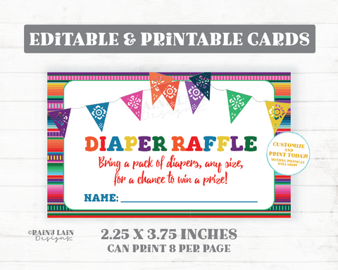 Fiesta Diaper Raffle Inserts, Fiesta Baby Shower Invitation and Diaper Raffle Cards, Baby Fiesta, Mexican Fiesta Ideas, Serape, Papel Picado