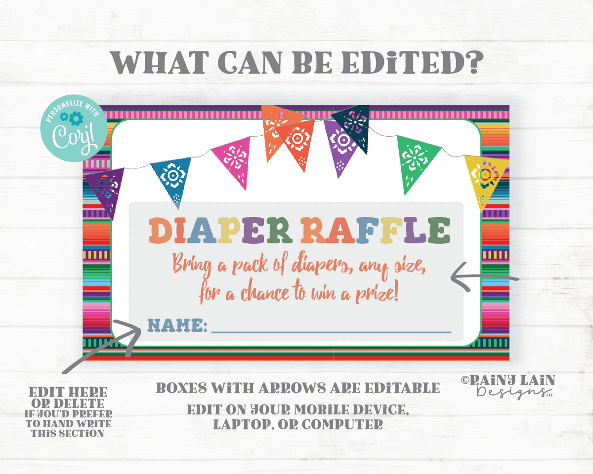 Diaper Raffle Banner Fiesta Diaper Raffle Inserts, Fiesta Baby Shower Invitation and Diaper ...