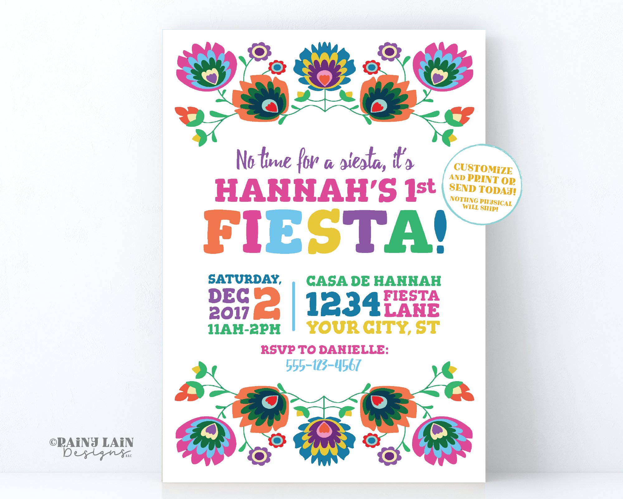 First Fiesta Invitation Editable First Birthday Fiesta Invite Printable Mexican Floral Fiesta Digital 1st Fiesta Girl Fiesta Party Ideas