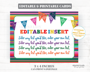 Fiesta Insert Invitation Baby Shower Books for Baby Diaper Raffle Information Details Bridal Birthday Editable Printable Serape Papel Picado