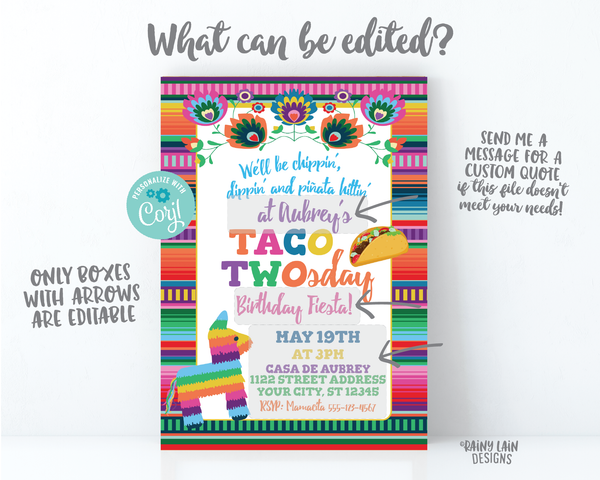 Taco TWOsday Fiesta Invitation, Taco TWOsday Invite, Chippin dippin and pinata hittin, Girl taco twosday Invite, Fiesta Birthday, Piñata