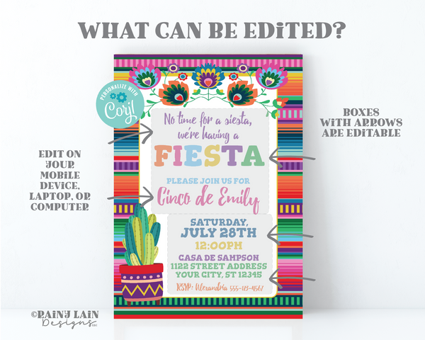 5th birthday Fiesta Invite Cinco Fiesta Invitation Cinco de Mayo Theme Invite Mexican Fiesta Fiesta Birthday Invite Cactus Serape Floral