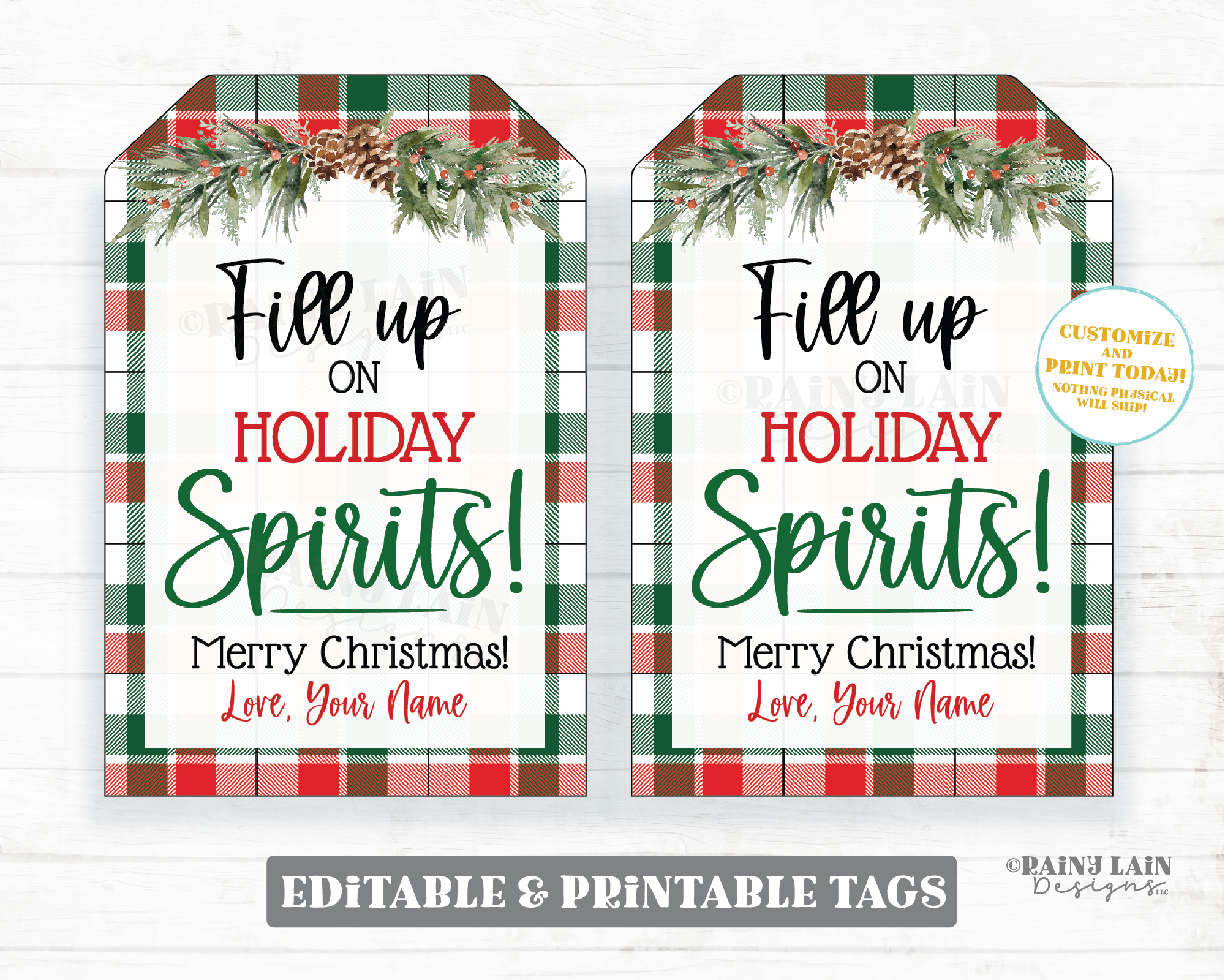Fill up on Holiday Spirits Christmas Gift Tags Holiday Gift Tag Co-Worker Staff Teacher Spirits Liquor Cocktail Drink Bar Alcohol