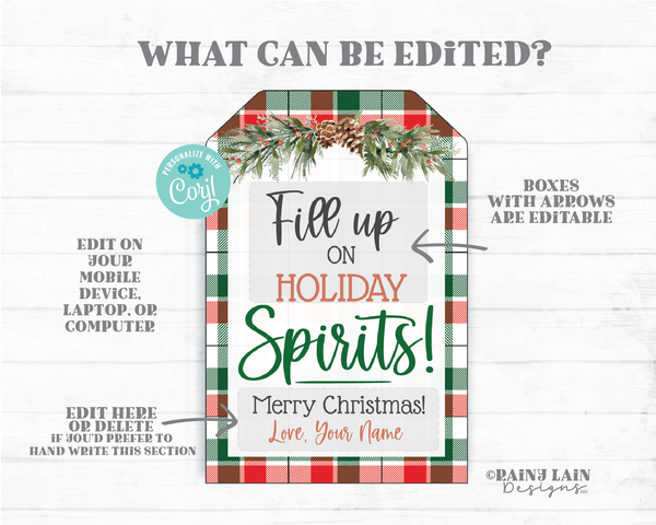 Fill up on Holiday Spirits Christmas Gift Tags Holiday Gift Tag Co-Worker Staff Teacher Spirits Liquor Cocktail Drink Bar Alcohol