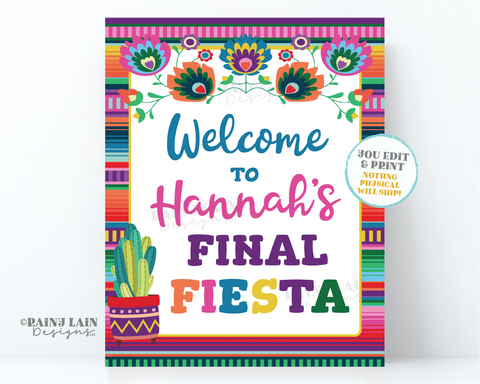 Final Fiesta Sign Final Fiesta Welcome Sign Fiesta Bachelorette Party Sign Fiesta Bridal Shower Sign Editable Poster Cactus Mexican Floral