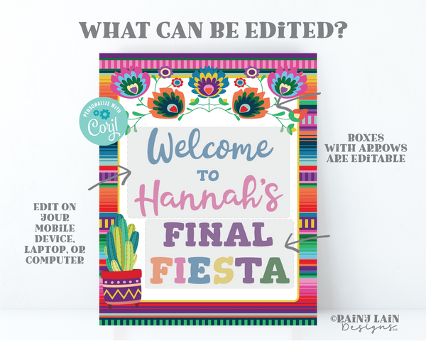 Final Fiesta Sign Final Fiesta Welcome Sign Fiesta Bachelorette Party Sign Fiesta Bridal Shower Sign Editable Poster Cactus Mexican Floral