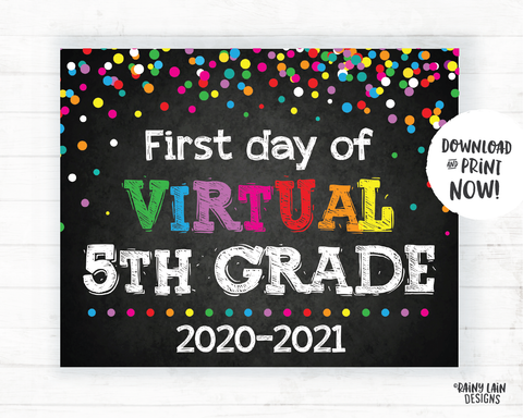 First Day of Virtual 5th grade Sign, Virtual School Sign, E-Learning, Online School, Distance Learning, Home School, First Day of School
