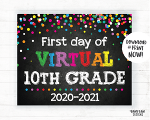 First Day of Virtual 10th grade Sign, Virtual School Sign, E-Learning, Online School, Distance Learning, Home School, First Day of School