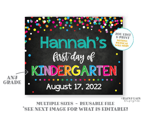 Editable First Day of School Sign 1st day of school sign template Back to School Chalkboard Photo Prop Keepsake Kindergarten Preschool Pre-K