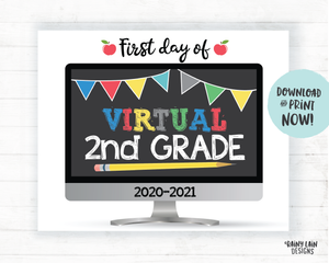 First Day of Virtual 2nd Grade Sign, First Day of Distance Learning Sign, Virtual School Sign, E-Learning Sign, Online School, Home School