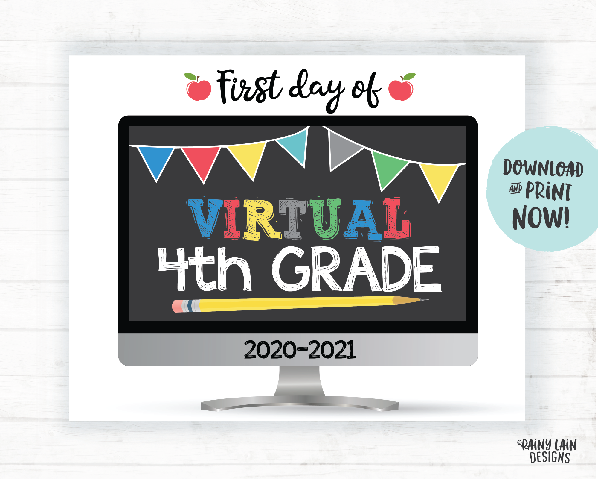 First Day of Virtual 4th Grade Sign, First Day of Distance Learning Sign, Virtual School Sign, E-Learning Sign, Online School, Home School