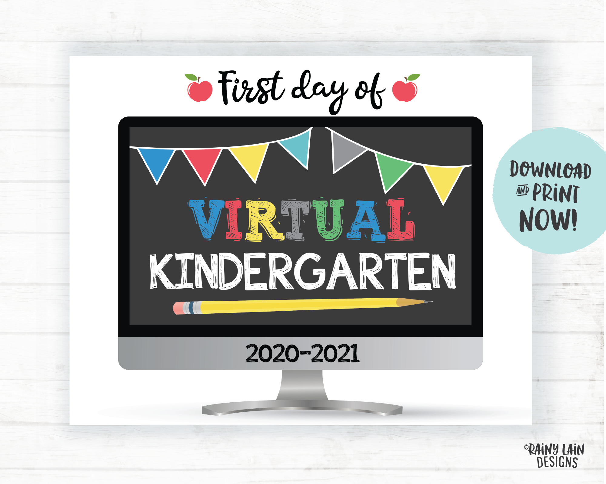 First Day of Virtual Kindergarten Sign, First Day of Distance Learning Sign, Virtual School Sign, E-Learning Sign, Online School Home School