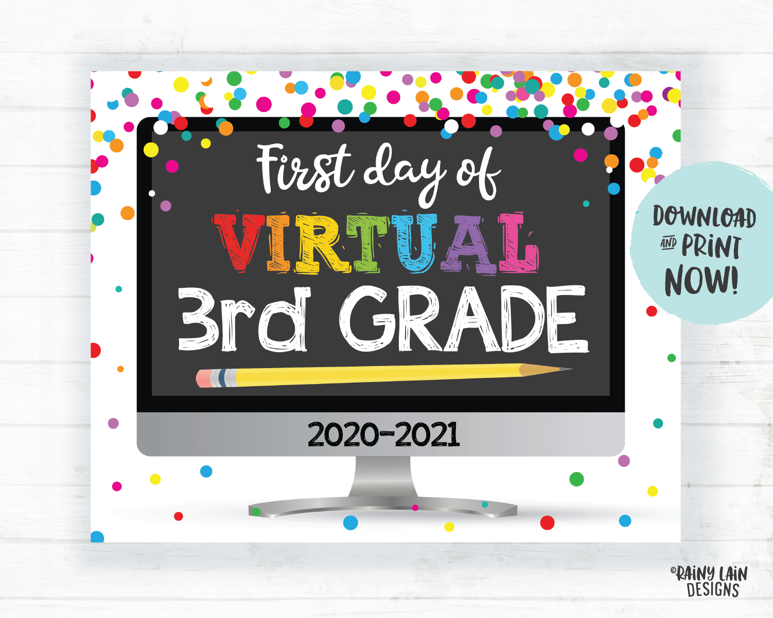First Day of Virtual 3rd Grade Sign, Virtual School Sign, First Day of School Distance Learning, E-Learning, Online School, Home School