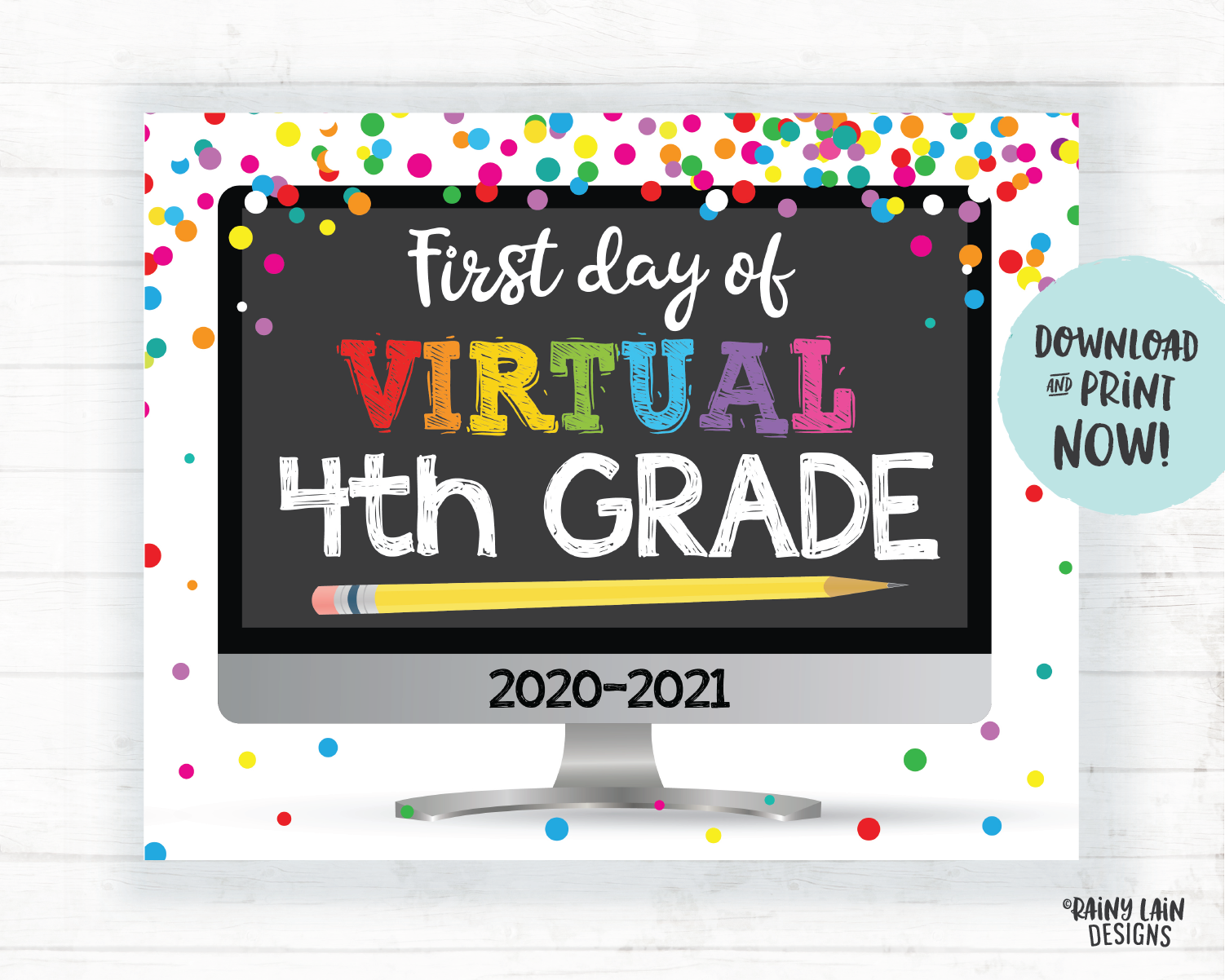 First Day of Virtual 4th Grade Sign, Virtual School Sign, First Day of School Distance Learning, E-Learning, Online School, Home School