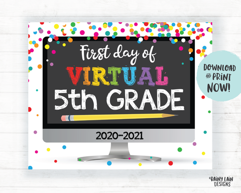 First Day of Virtual 5th Grade Sign, Virtual School Sign, First Day of School Distance Learning, E-Learning, Online School, Home School